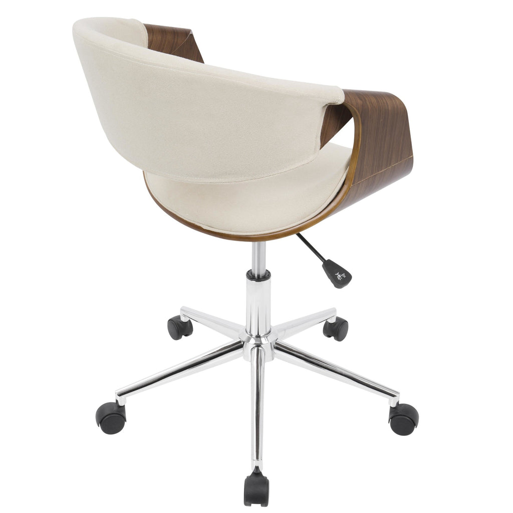 Curvo Office Chair - Chrome, Walnut Wood, Cream Fabric
