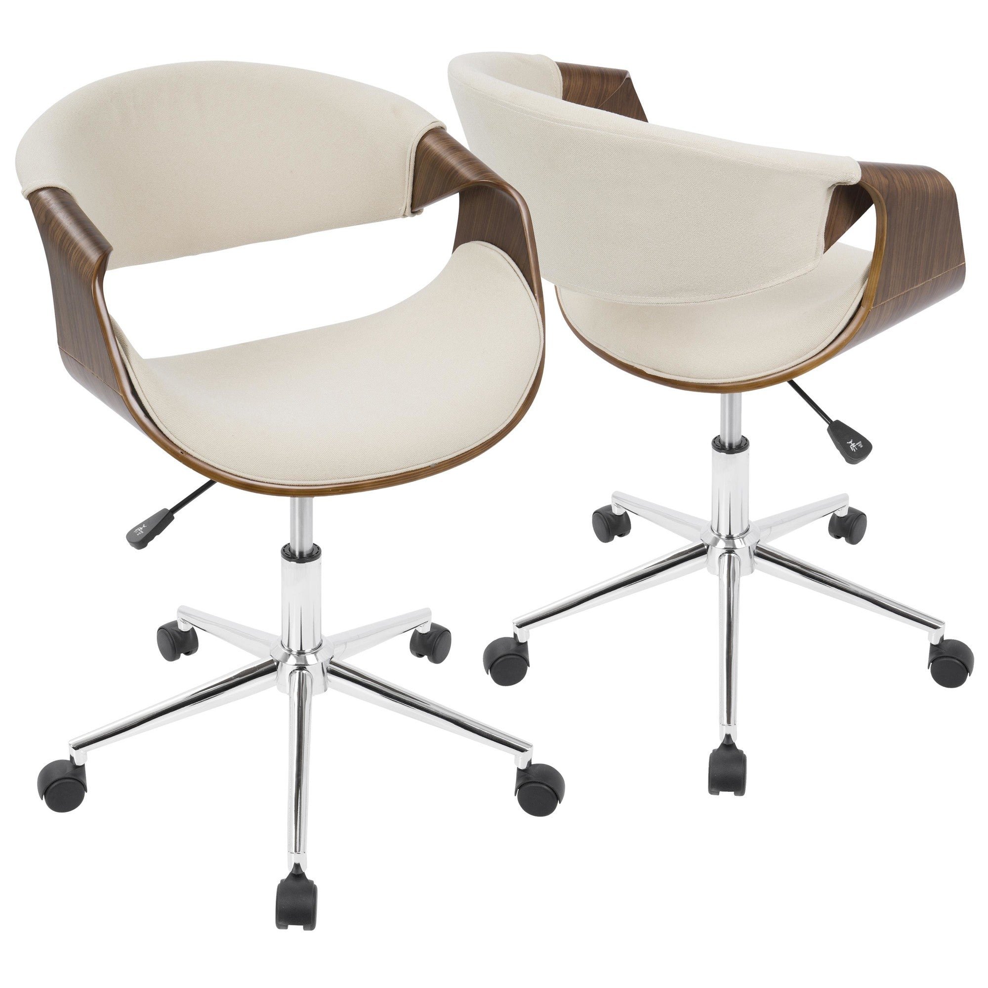Curvo Office Chair - Chrome, Walnut Wood, Cream Fabric