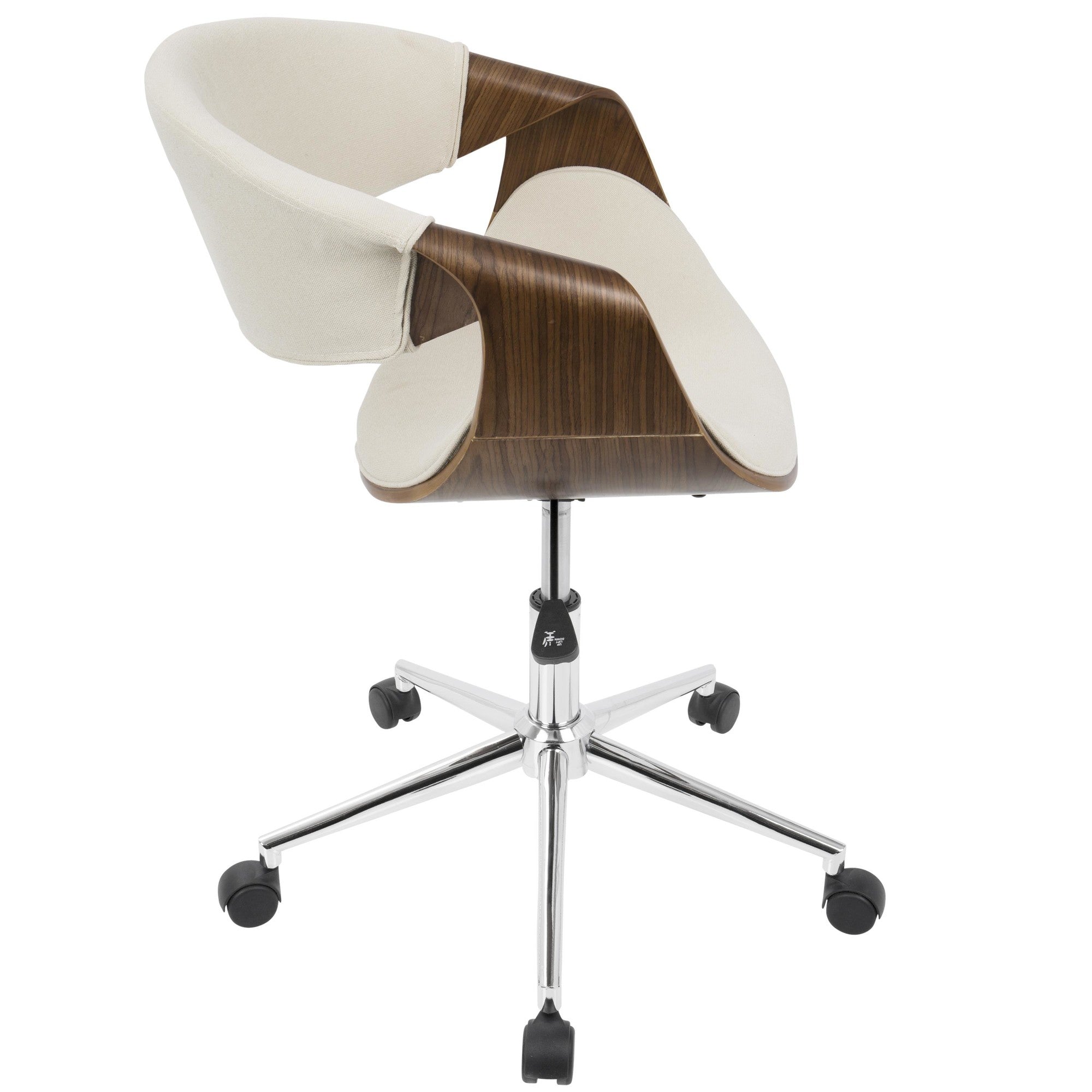 Curvo Office Chair - Chrome, Walnut Wood, Cream Fabric