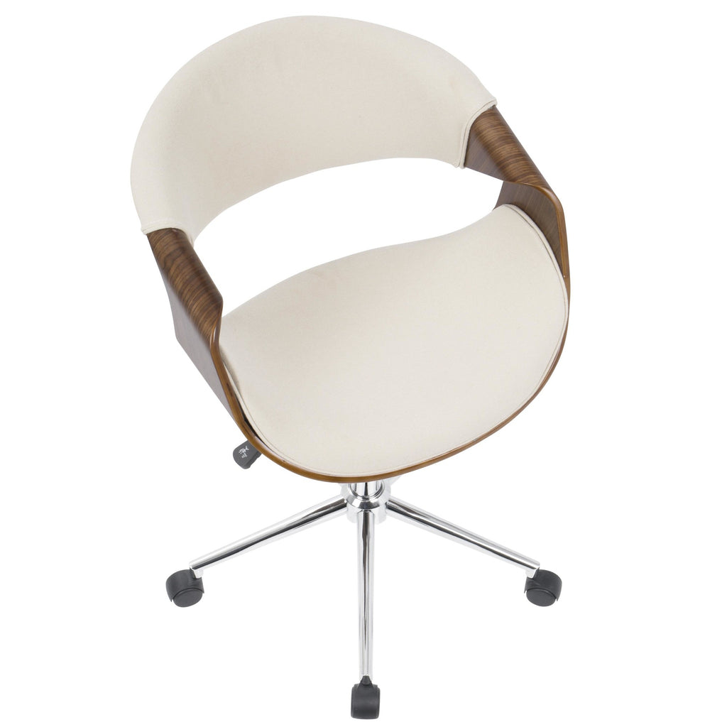 Curvo Office Chair - Chrome, Walnut Wood, Cream Fabric