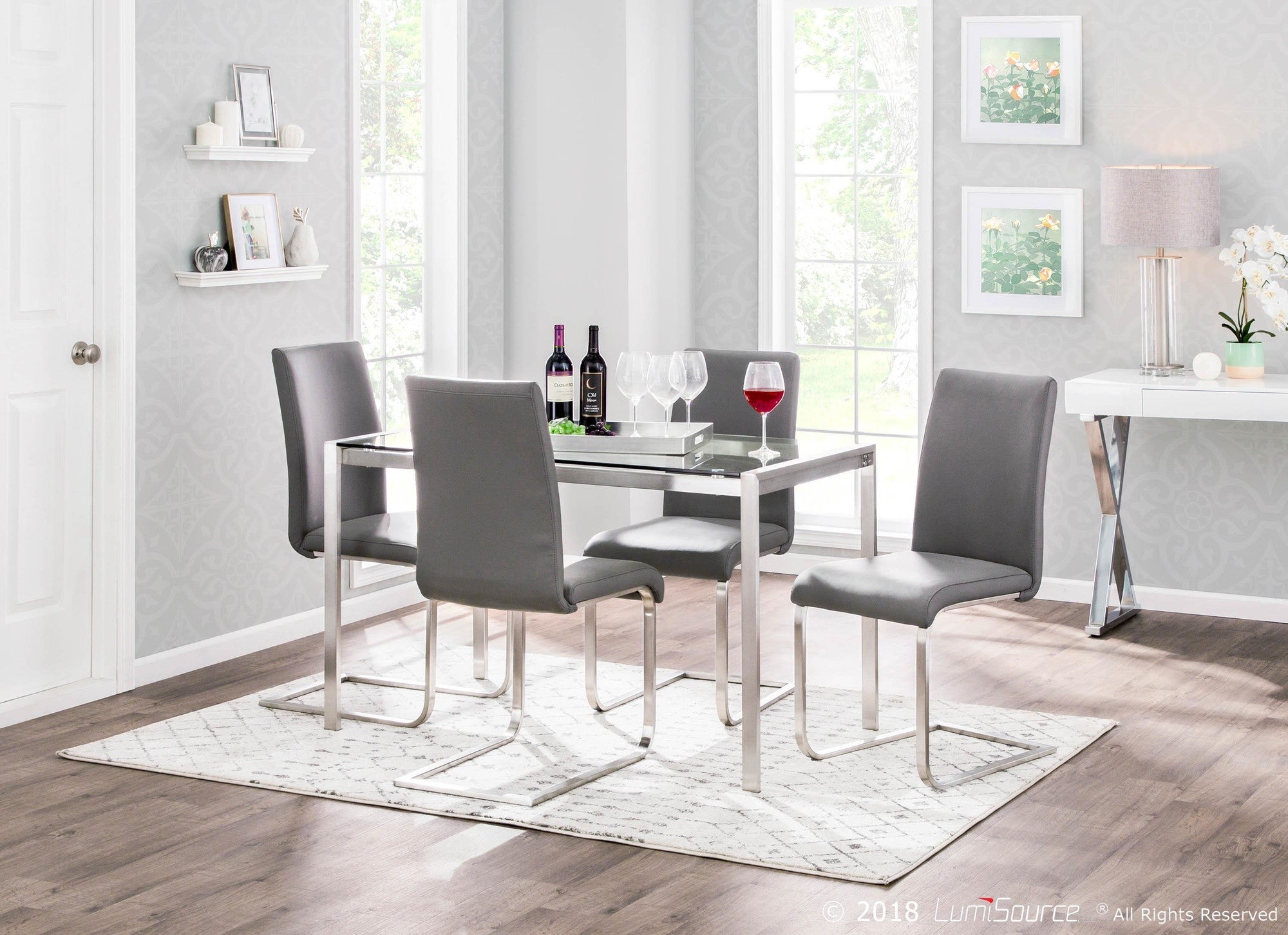 Foster Dining Chair - Set of 2 - Stainless Steel, Grey PU