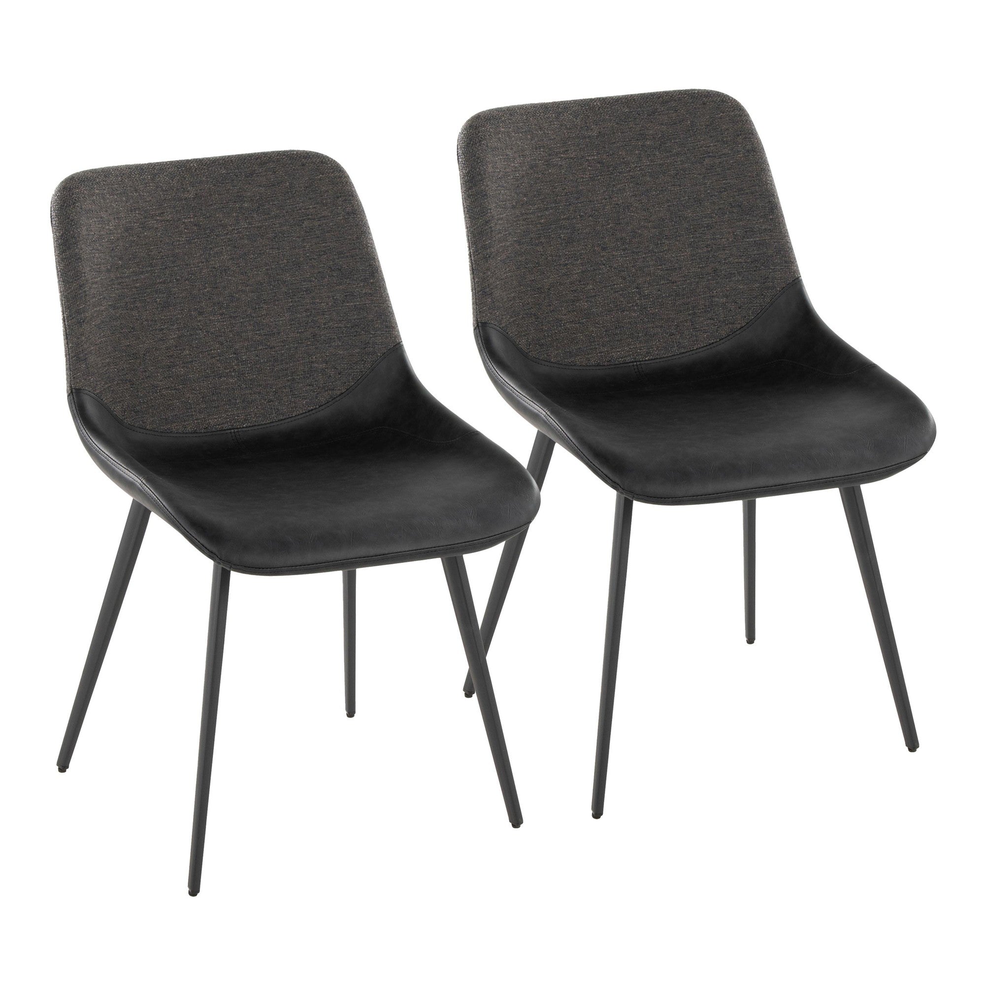 Outlaw Two-tone Chair - Set of 2 - Black Metal, Black PU, Grey Fabric