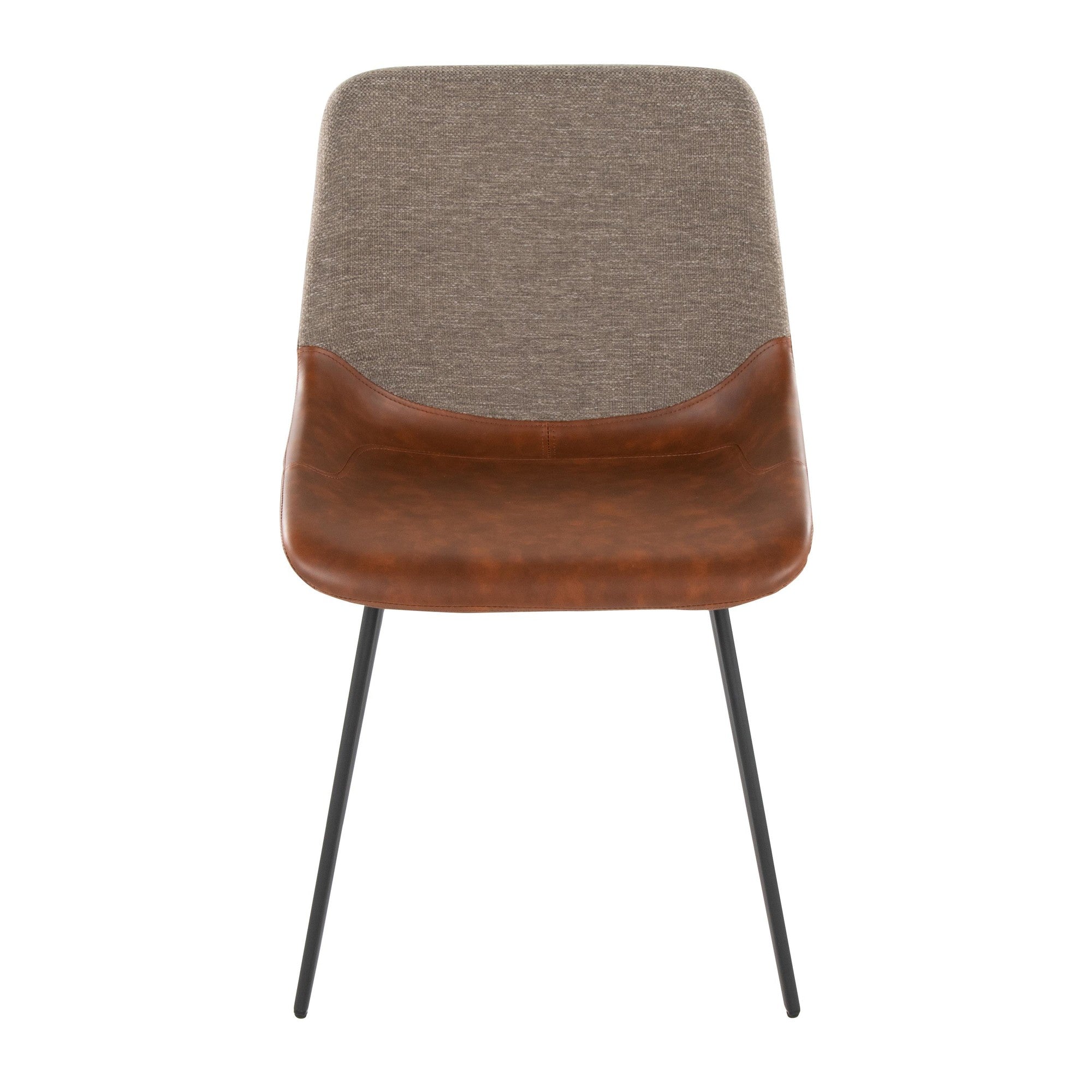 Outlaw Two-tone Chair - Set of 2 - Black Metal, Espresso PU, Brown Fabric