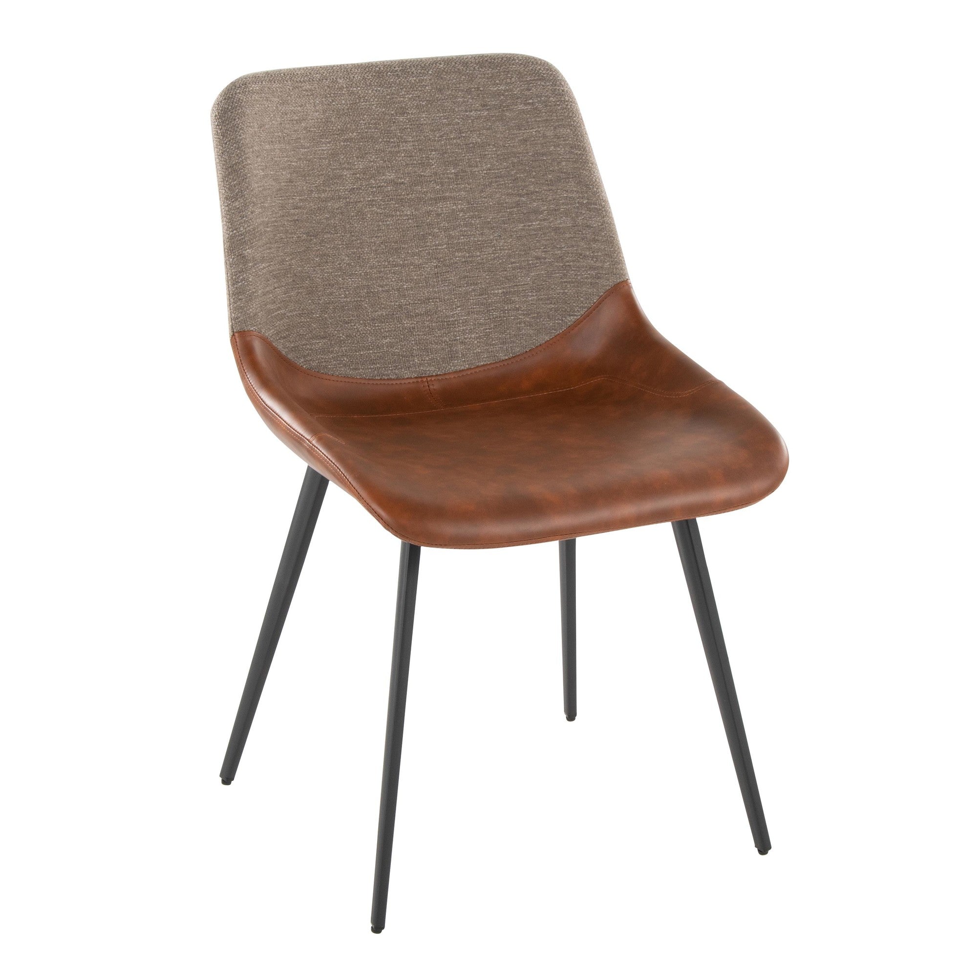 Outlaw Two-tone Chair - Set of 2 - Black Metal, Espresso PU, Brown Fabric
