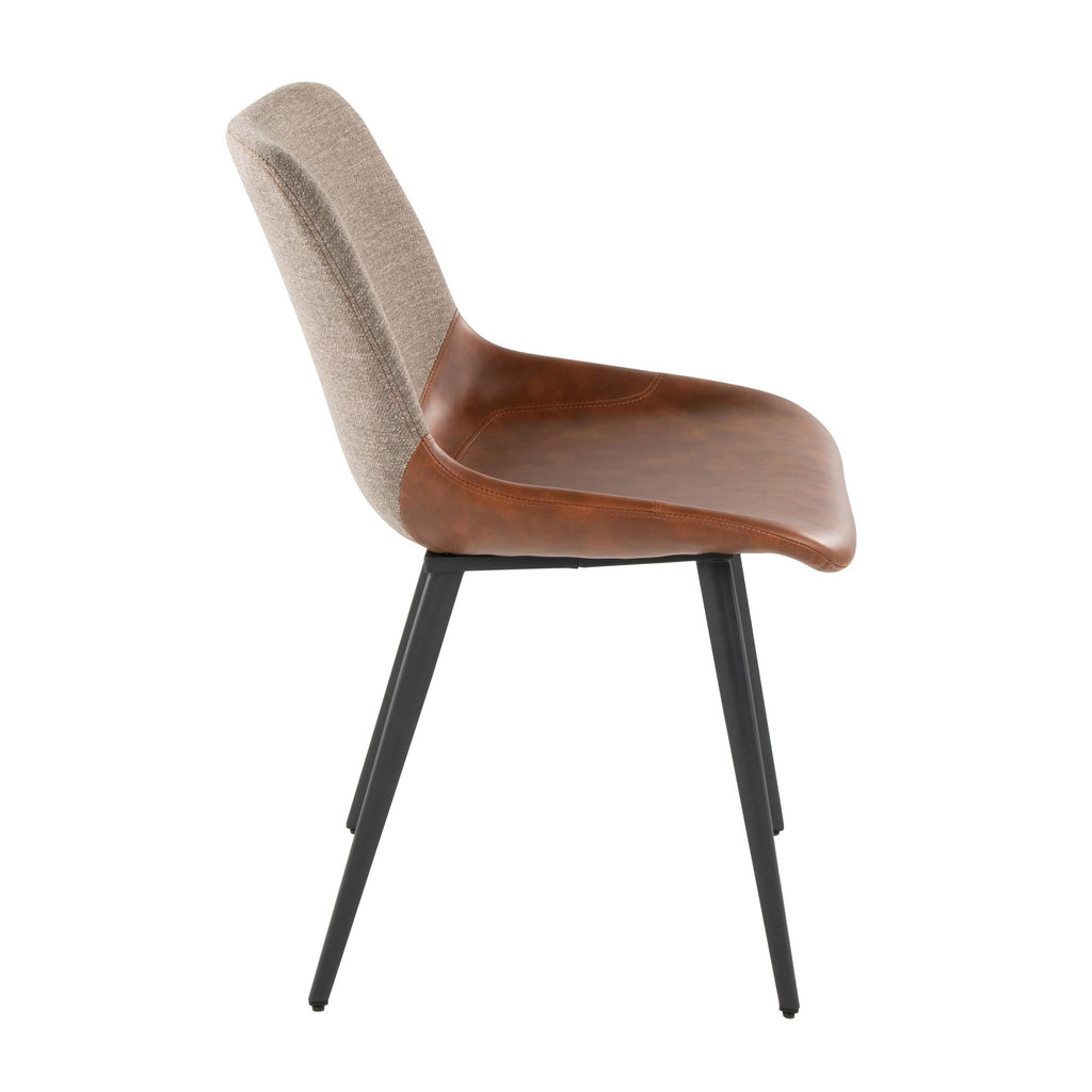 Outlaw Two-tone Chair - Set of 2 - Black Metal, Espresso PU, Brown Fabric