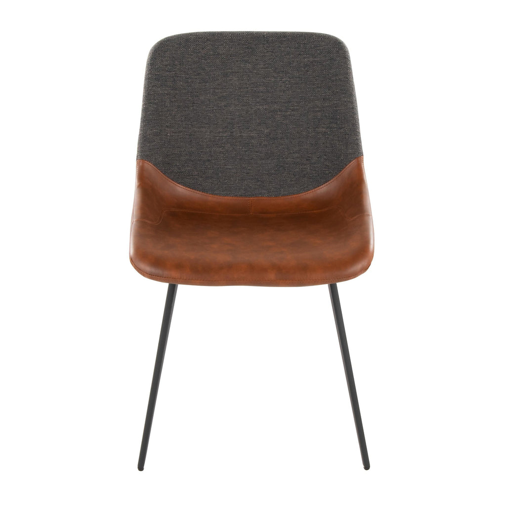 Outlaw Two-tone Chair - Set of 2 - Black Metal, Brown PU, Grey Fabric