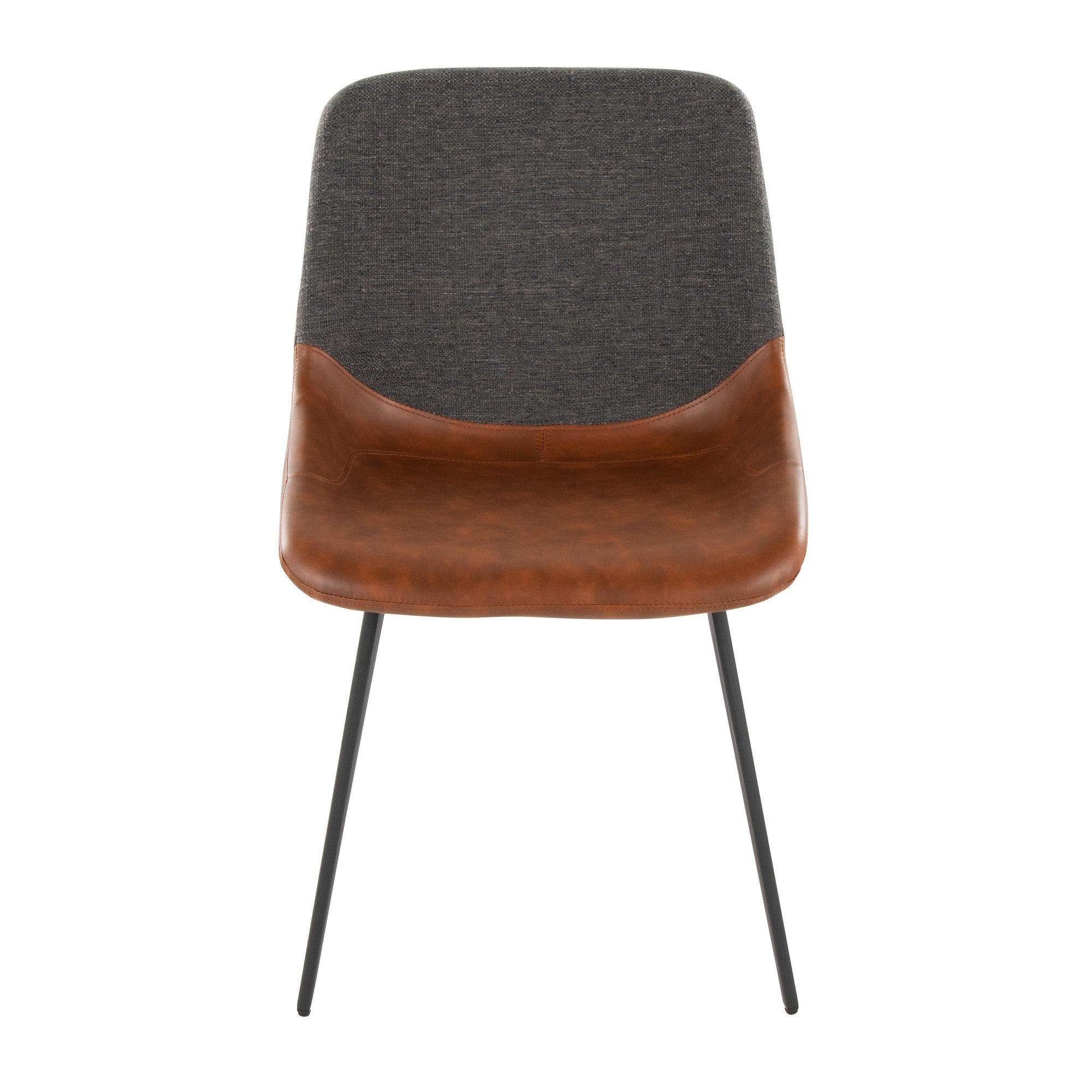 Outlaw Two-tone Chair - Set of 2 - Black Metal, Brown PU, Grey Fabric