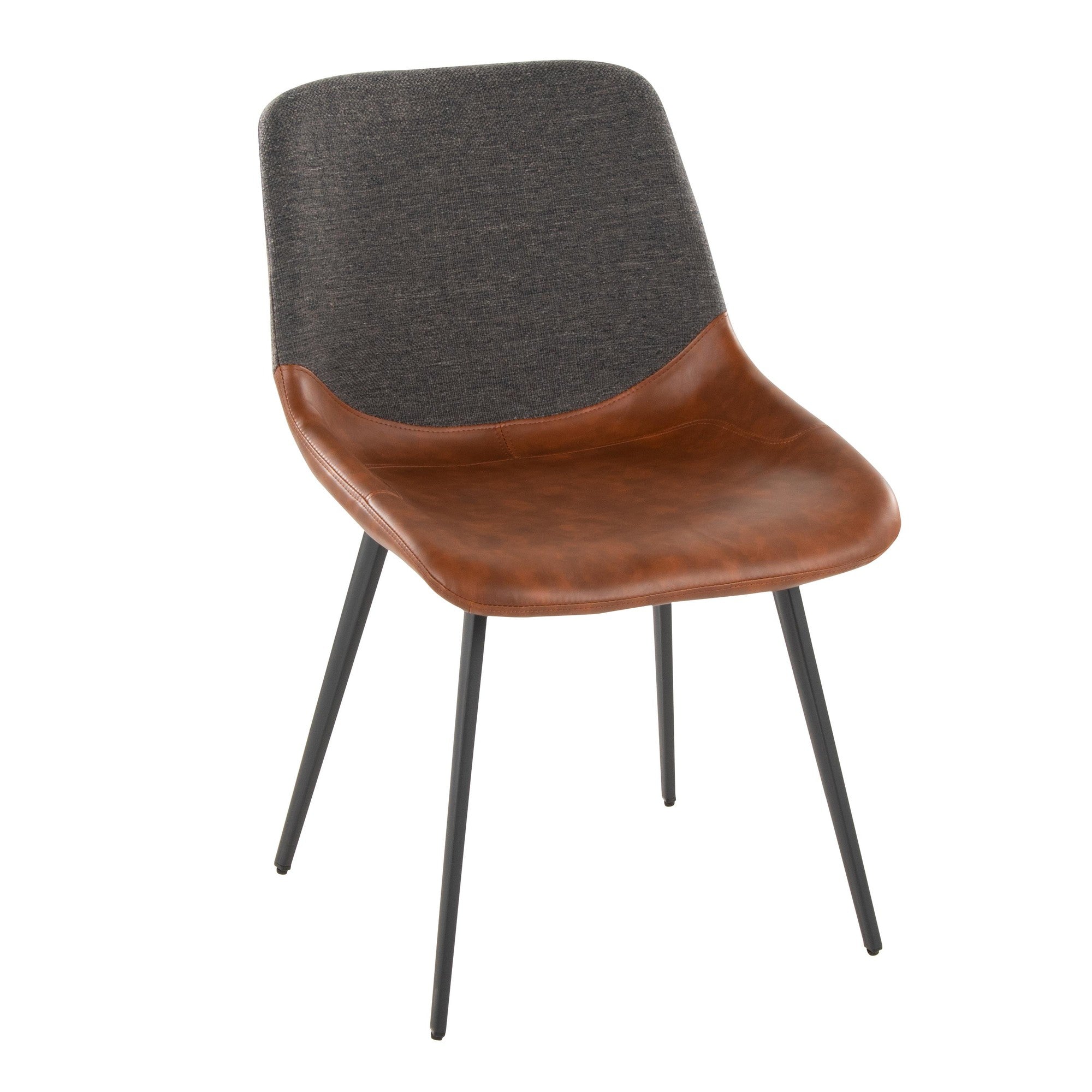 Outlaw Two-tone Chair - Set of 2 - Black Metal, Brown PU, Grey Fabric