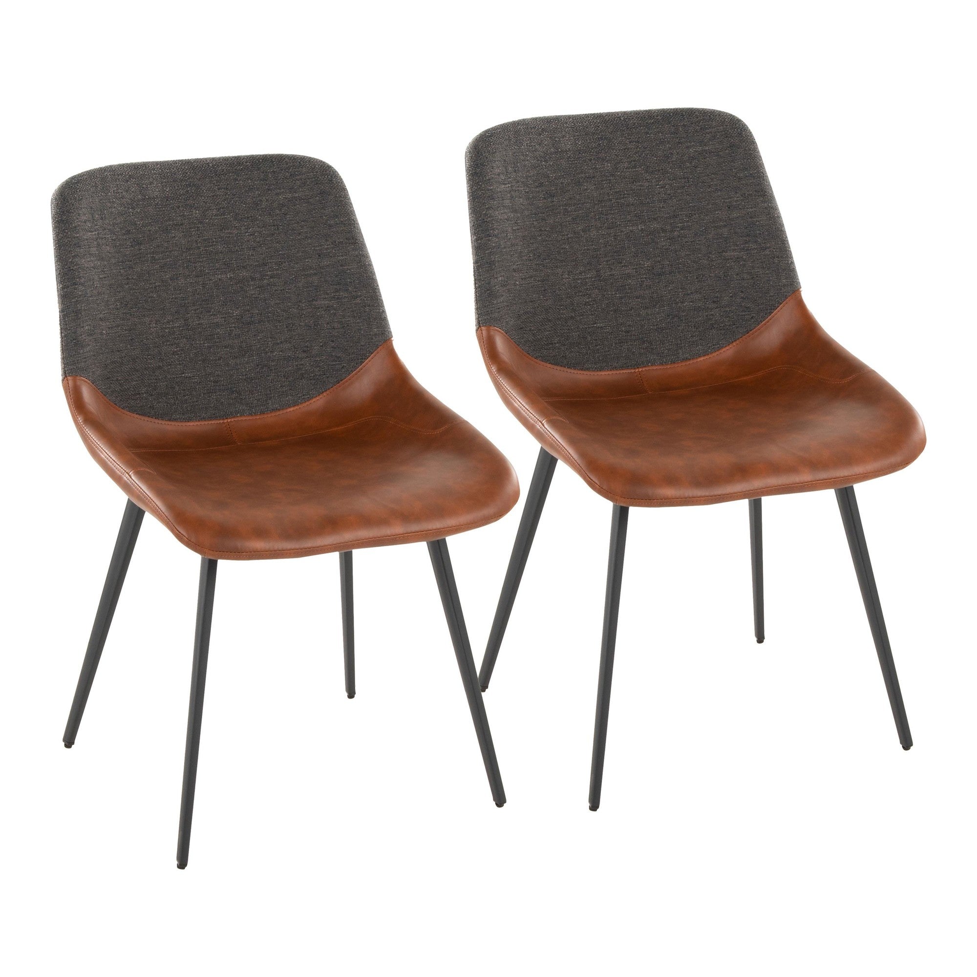 Outlaw Two-tone Chair - Set of 2 - Black Metal, Brown PU, Grey Fabric