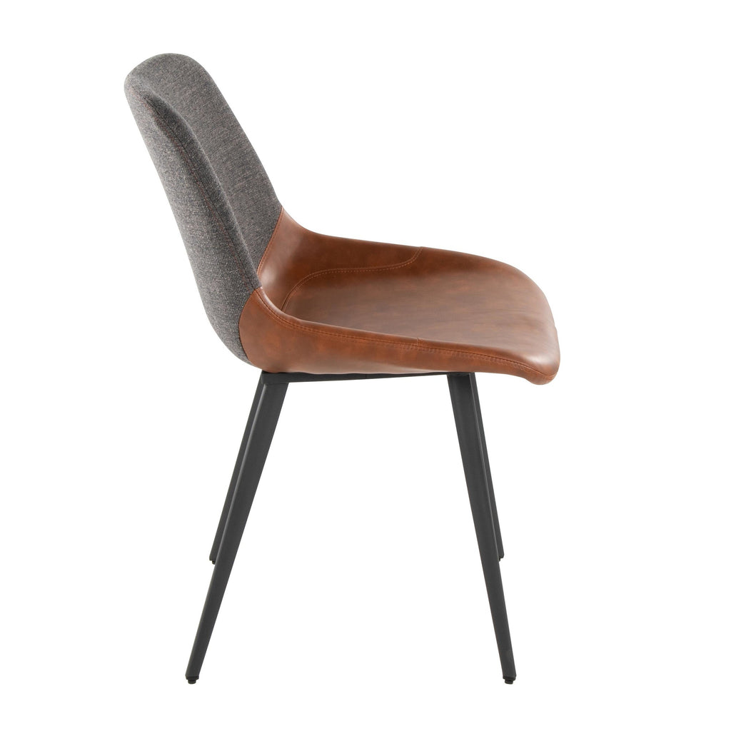 Outlaw Two-tone Chair - Set of 2 - Black Metal, Brown PU, Grey Fabric