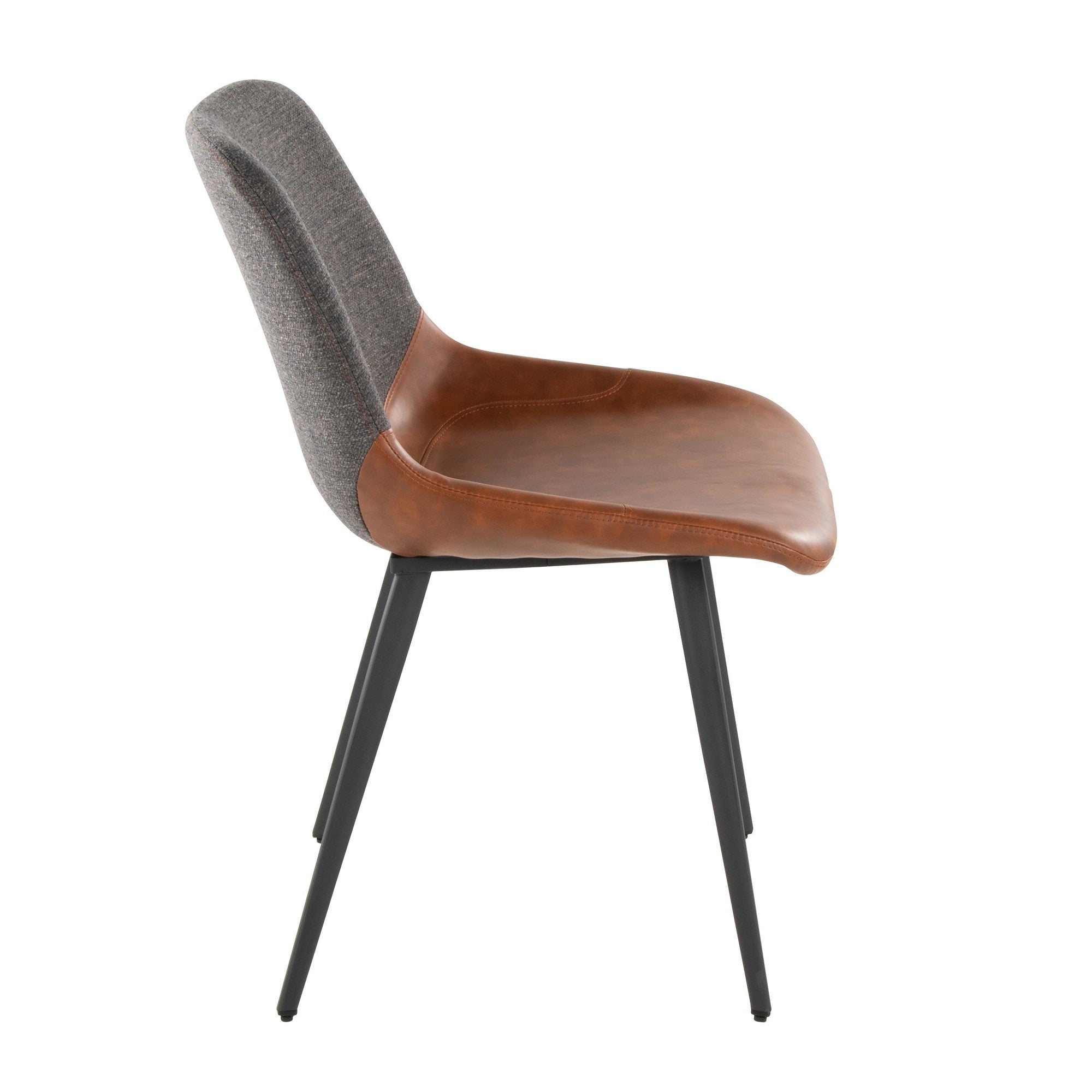 Outlaw Two-tone Chair - Set of 2 - Black Metal, Brown PU, Grey Fabric
