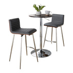 Mason Swivel Adjustable Counter Height Dining Set - 3 Piece - Chrome Metal, Brown Wood, Grey PU, Stainless Steel