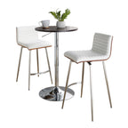 Mason Swivel Adjustable Counter Height Dining Set - 3 Piece - Chrome Metal, Brown Wood, White PU, Stainless Steel