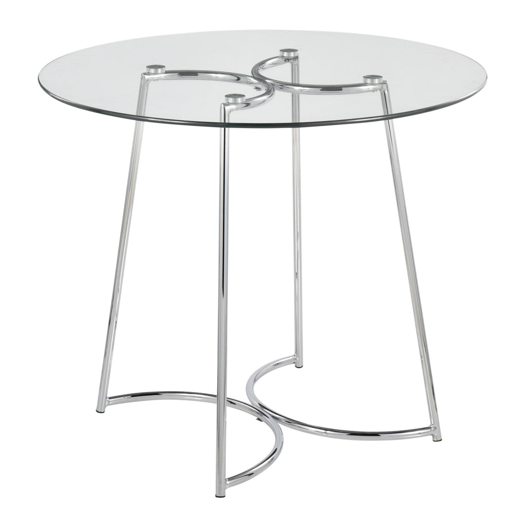 Cece-dahlia Dining Set - 3 Piece - Chrome Metal, Clear Glass, Grey Fabric
