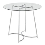 Cece-dahlia Dining Set - 3 Piece - Chrome Metal, Clear Glass, Grey Fabric