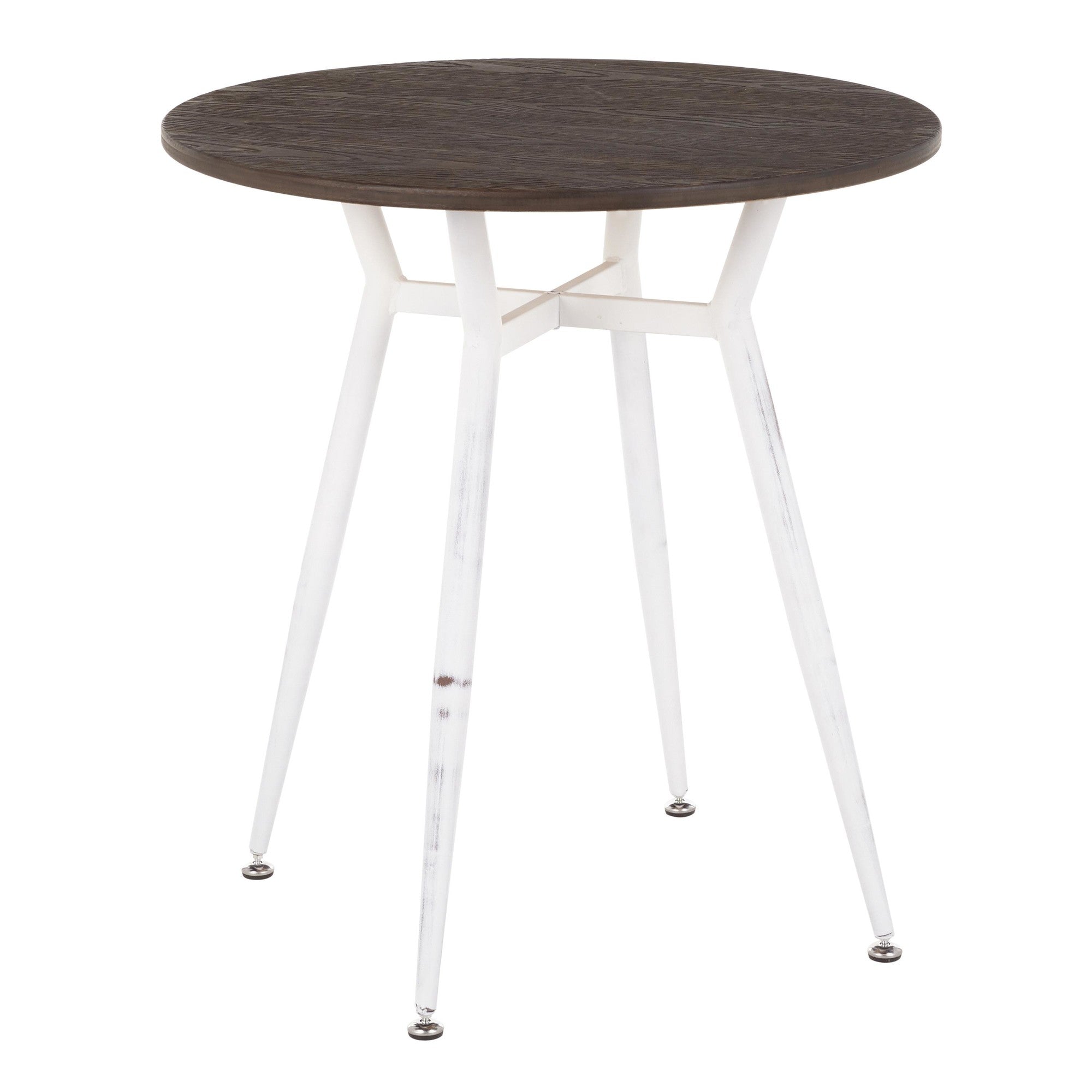 Clara-charlotte Round Dinette Set - 3 Piece - Vintage White Metal, Espresso Bamboo, Charcoal Fabric, White Textured Wood