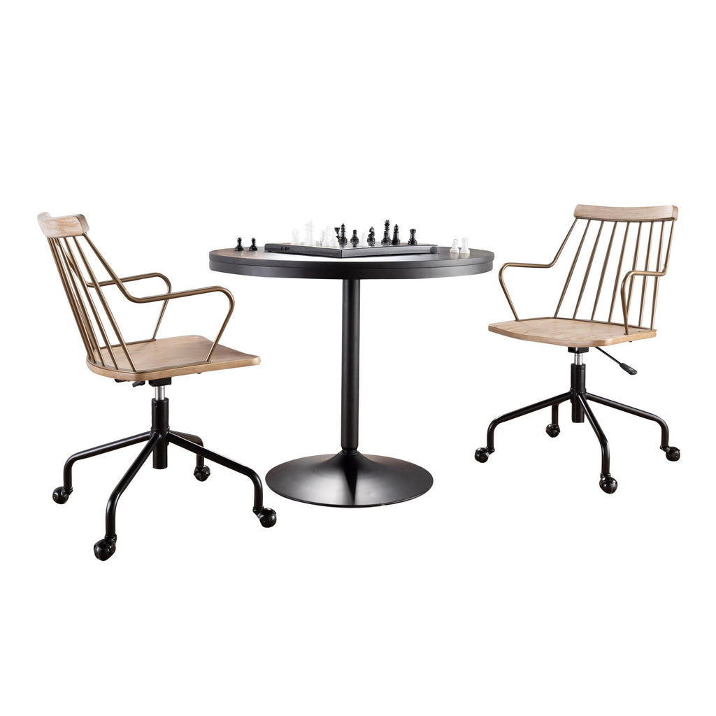 Dakota-preston Dining Set - 3 Piece - Black Metal, Black Wood, Antique Copper, Whitewashed Wood