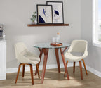 Folia Round Fabrico Dining Set - 3 Piece - Walnut Wood, Clear Glass, Cream Noise Fabric