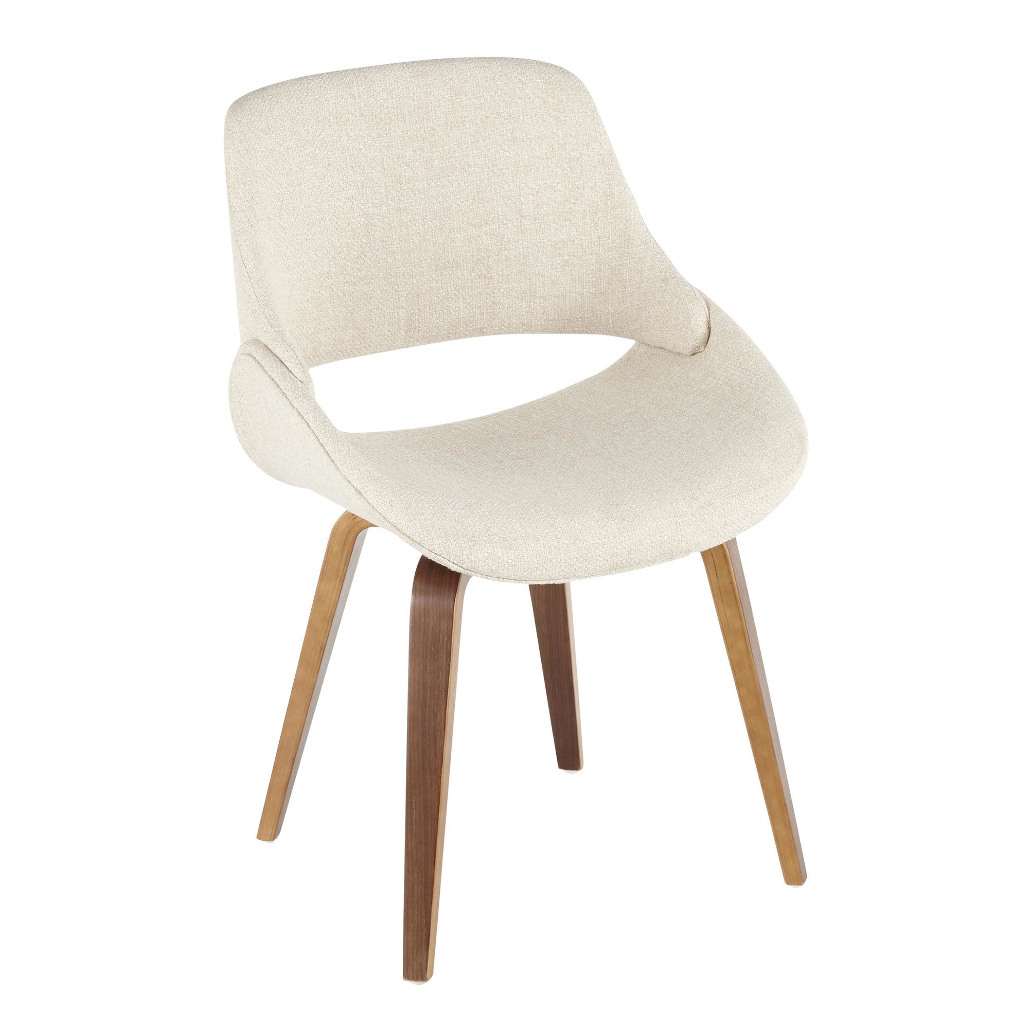 Folia Round Fabrico Dining Set - 3 Piece - Walnut Wood, Clear Glass, Cream Noise Fabric