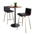Pebble-mason Swivel Counter Height Dining Set - 3 Piece - Black Metal, Walnut Wood, Black PU, Stainless Steel