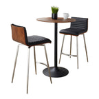 Pebble-mason Swivel Counter Height Dining Set - 3 Piece - Black Metal, Walnut Wood, Black PU, Stainless Steel