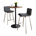 Pebble-mason Swivel Counter Height Dining Set - 3 Piece - Black Metal, Walnut Wood, Grey PU, Stainless Steel
