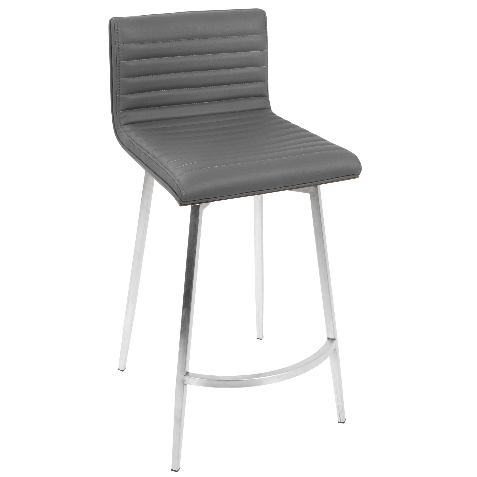 Pebble-mason Swivel Counter Height Dining Set - 3 Piece - Black Metal, Walnut Wood, Grey PU, Stainless Steel