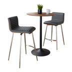 Pebble-mason Swivel Counter Height Dining Set - 3 Piece - Black Metal, Walnut Wood, Grey PU, Stainless Steel