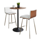 Pebble-mason Swivel Counter Height Dining Set - 3 Piece - Black Metal, Walnut Wood, White PU, Stainless Steel
