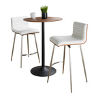 Pebble-mason Swivel Counter Height Dining Set - 3 Piece - Black Metal, Walnut Wood, White PU, Stainless Steel