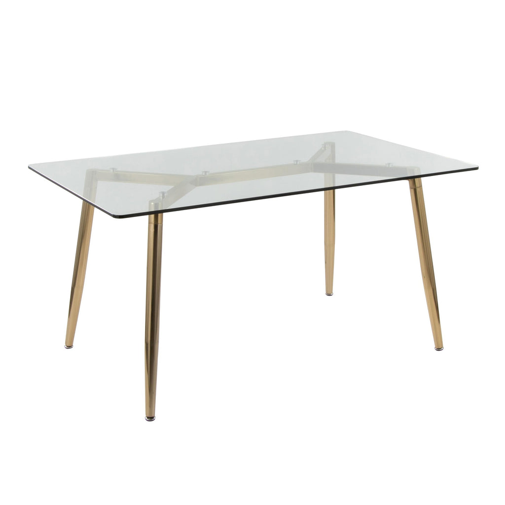 Clara-Cinch Dining Set - 5 Piece - Gold Metal, Clear Glass, White Pu