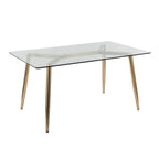 Clara-Cinch Dining Set - 5 Piece - Gold Metal, Clear Glass, White Pu