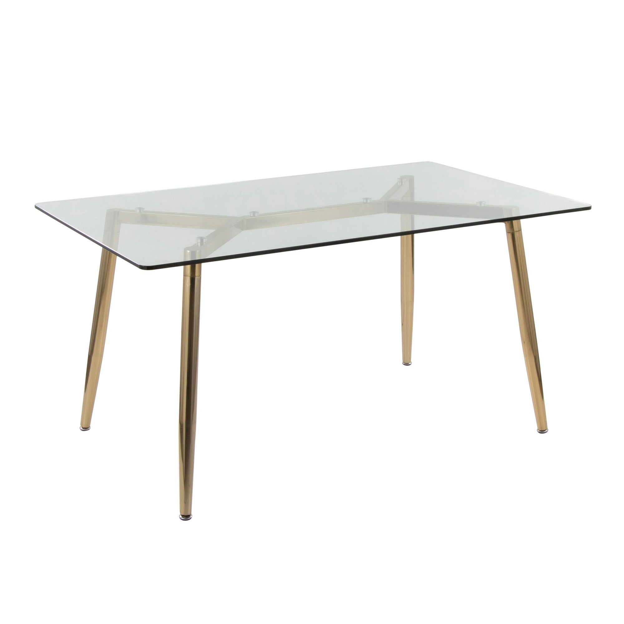 Clara-Cinch Dining Set - 5 Piece - Gold Metal, Clear Glass, White Pu