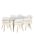 Clara-Cinch Dining Set - 5 Piece - Gold Metal, Clear Glass, White Pu