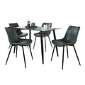 Clara-durango Dining Set - 5 Piece - Black Metal, Clear Glass, Green PU, Orange Zig Zag Stitching