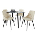 Clara-giovani Dining Set - 5 Piece - Black Metal, Clear Glass, Cream PU