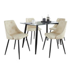 Clara-giovani Dining Set - 5 Piece - Black Metal, Clear Glass, Cream PU