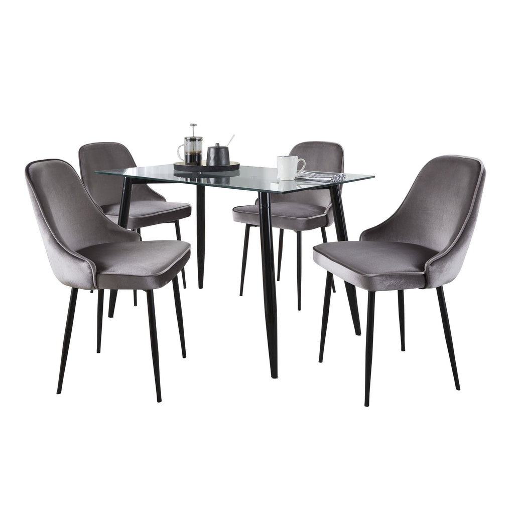 Clara-marcel Dining Set - 5 Piece - Black Metal, Clear Glass, Silver Velvet