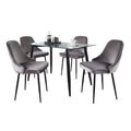 Clara-marcel Dining Set - 5 Piece - Black Metal, Clear Glass, Silver Velvet