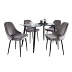 Clara-marcel Dining Set - 5 Piece - Black Metal, Clear Glass, Silver Velvet