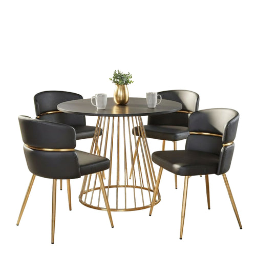 Canary-cinch Dining Set - 5 Piece - Gold Metal, Black MDF, Black PU