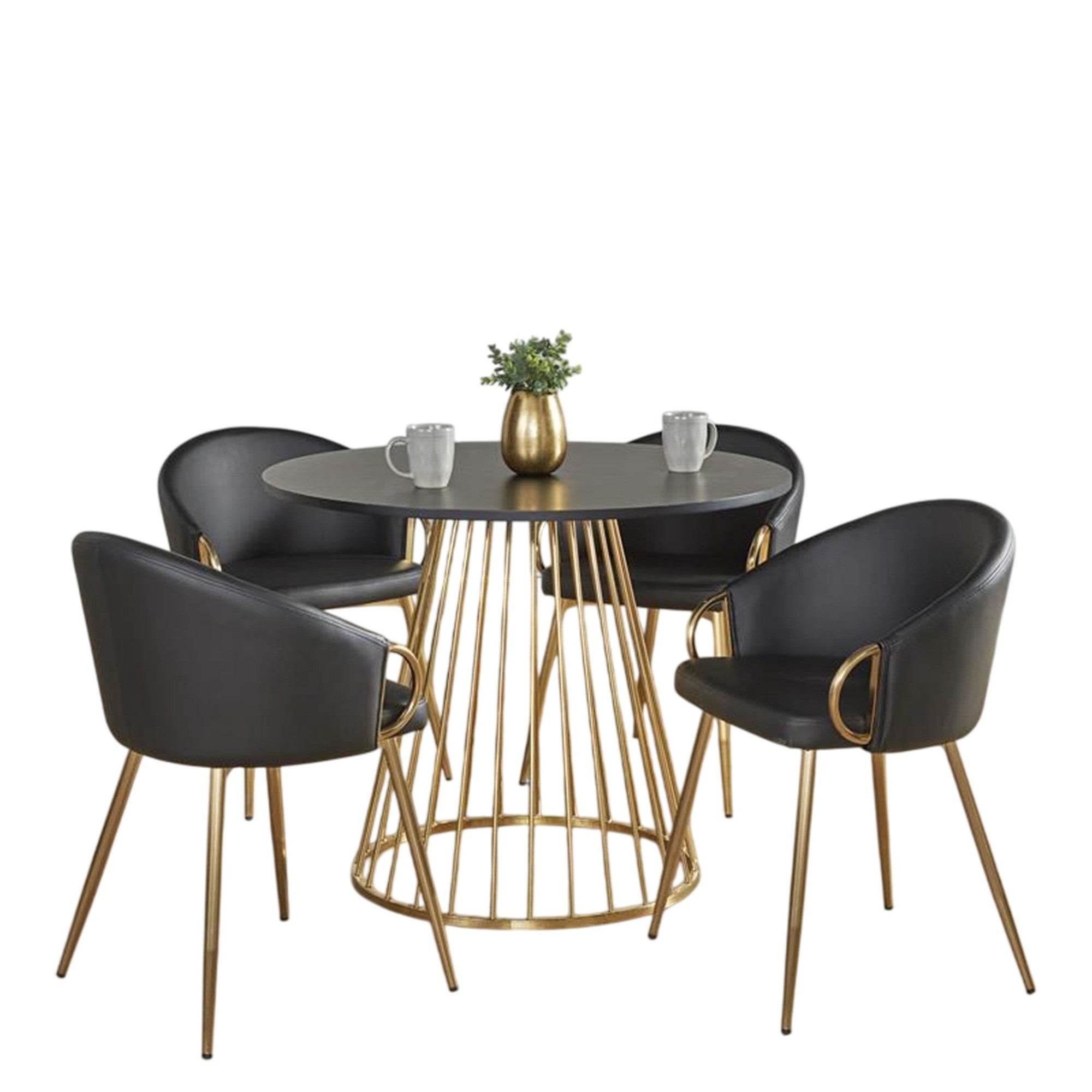 Canary-claire Dining Set - 5 Piece - Gold Metal, Black MDF, Black PU