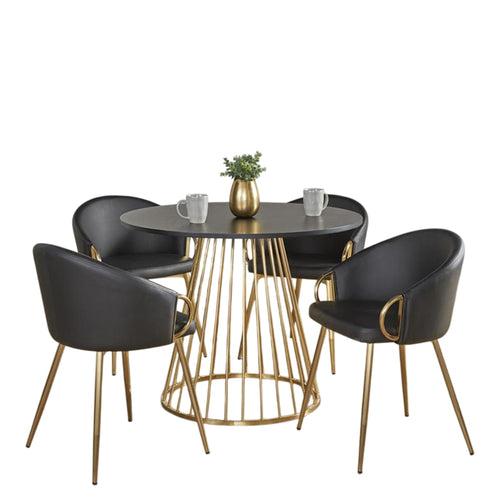 Canary-claire Dining Set - 5 Piece - Gold Metal, Black MDF, Black PU