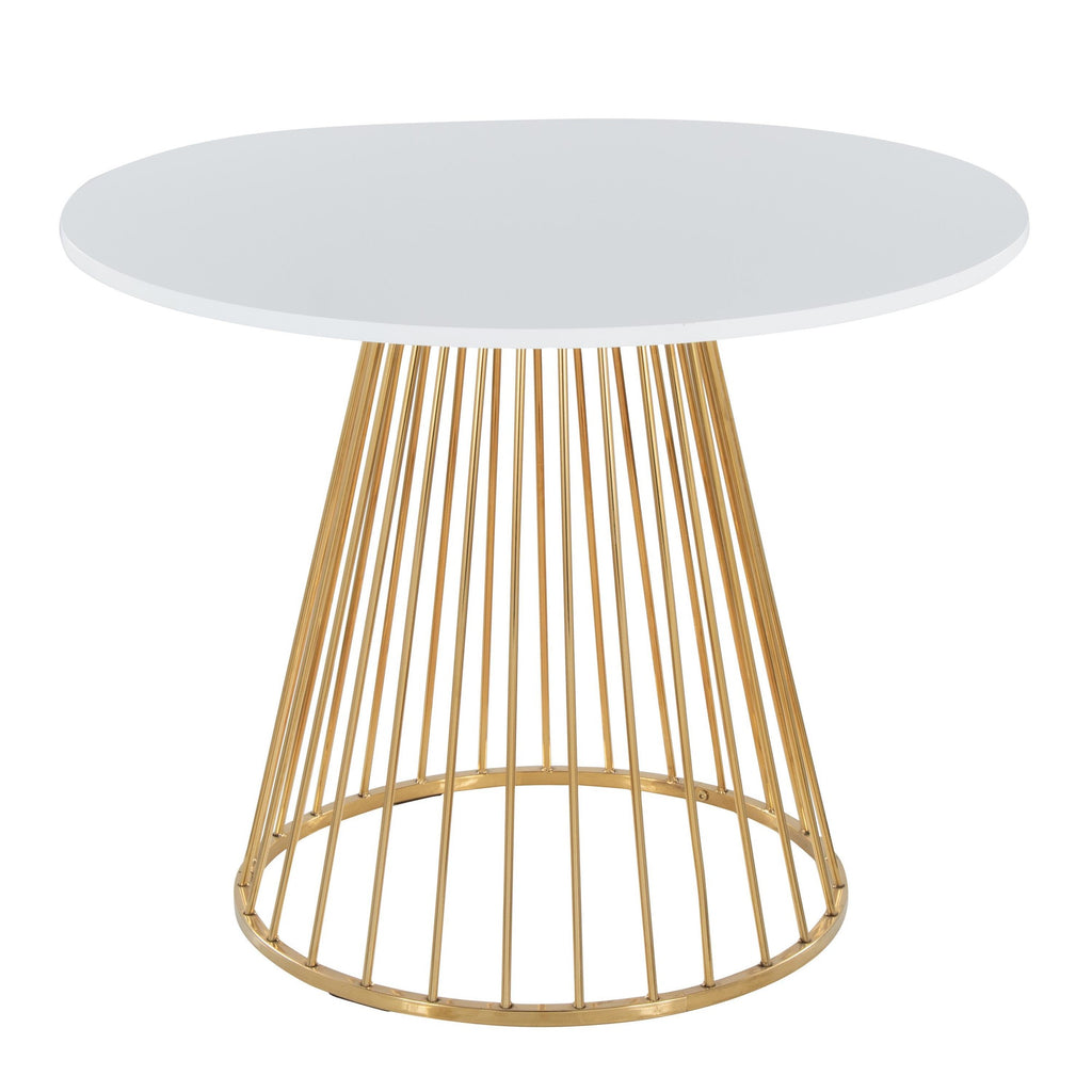 Canary-cinch Dining Set - 5 Piece - Gold Metal, White MDF, White PU