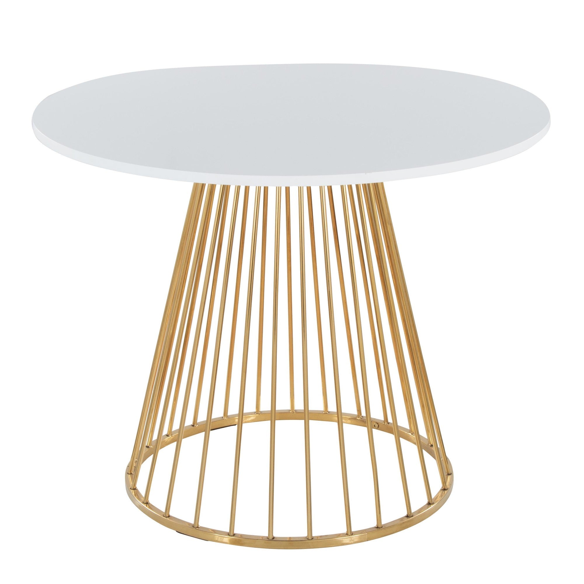 Canary-cinch Dining Set - 5 Piece - Gold Metal, White MDF, White PU