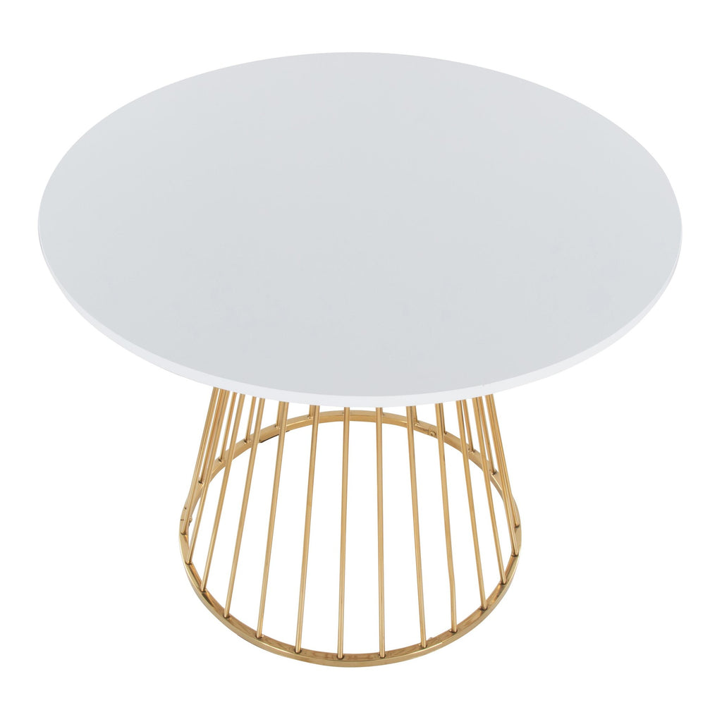 Canary-cinch Dining Set - 5 Piece - Gold Metal, White MDF, White PU