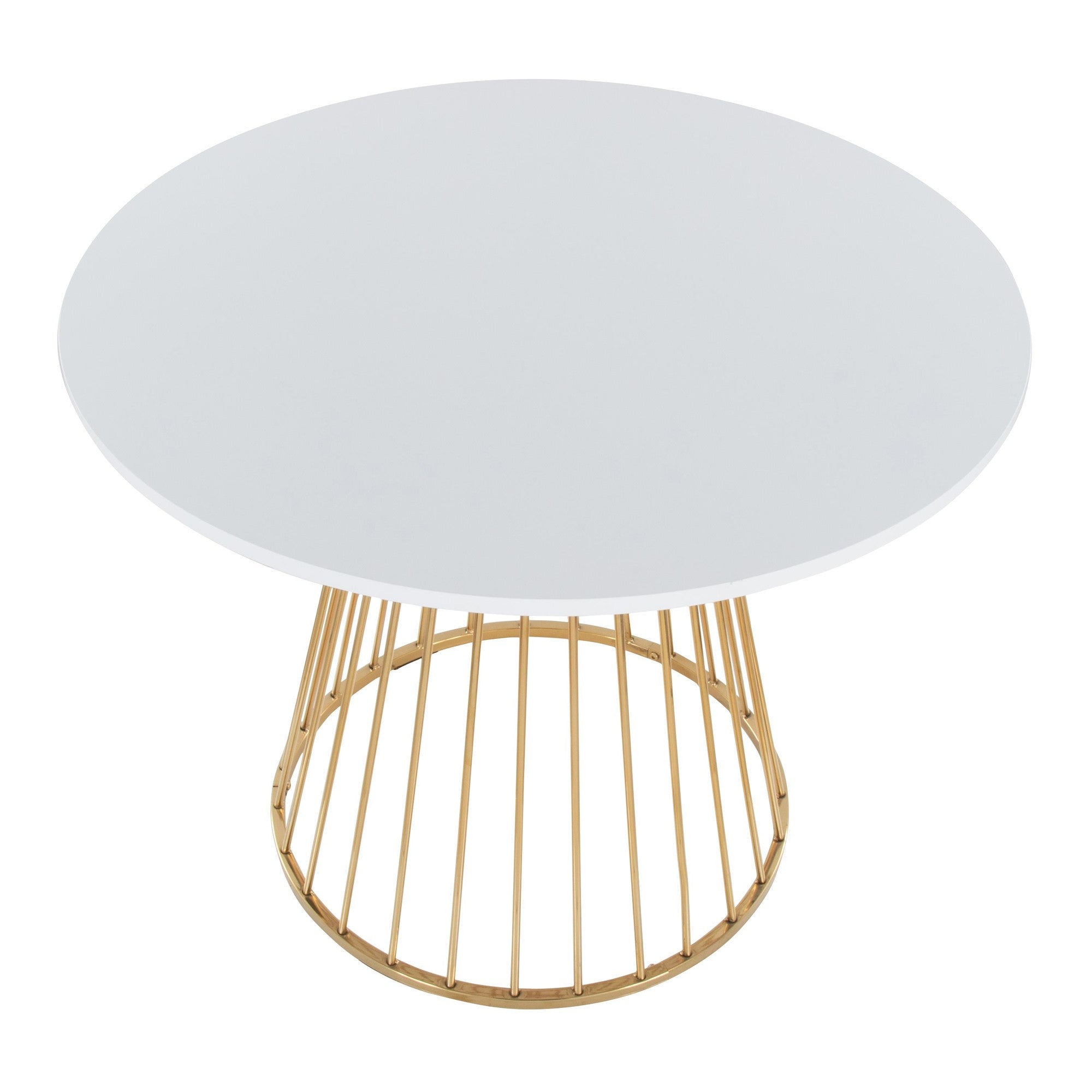Canary-cinch Dining Set - 5 Piece - Gold Metal, White MDF, White PU