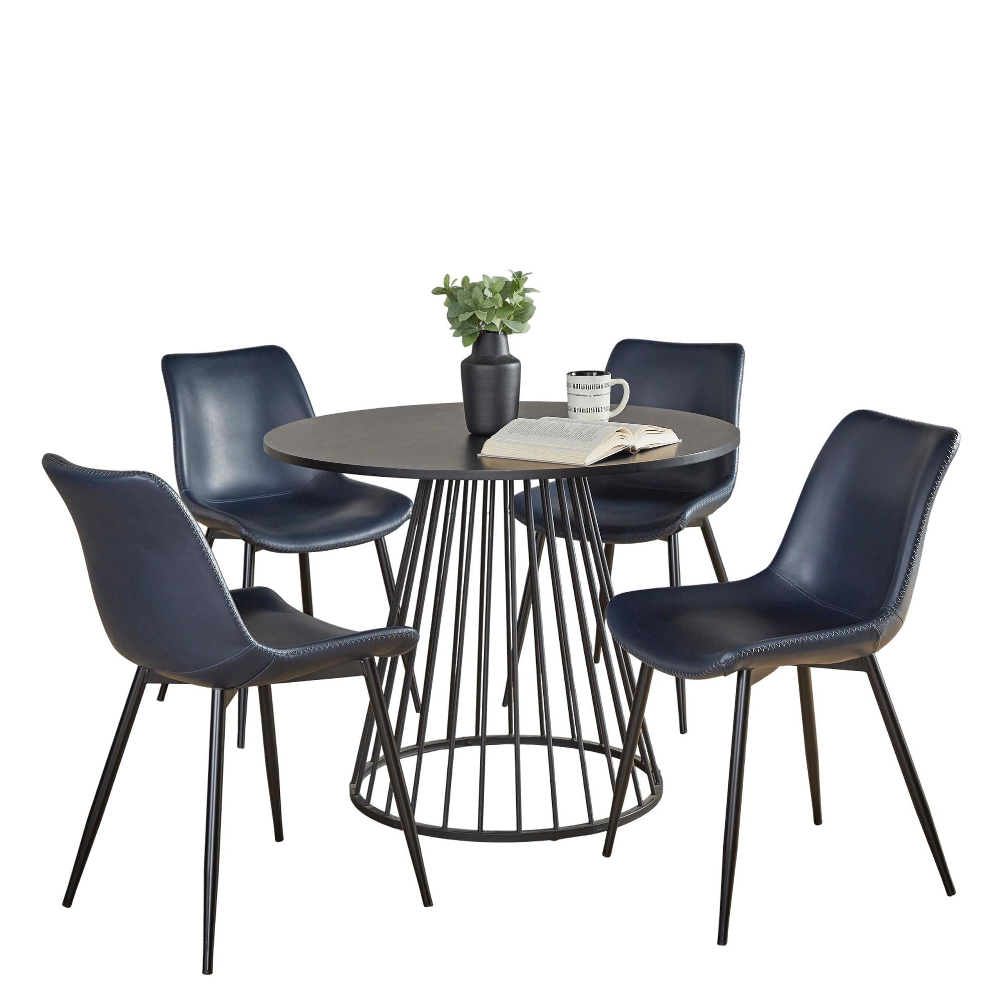 Canary-durango Dining Set - 5 Piece - Black Metal, Black MDF, Blue PU
