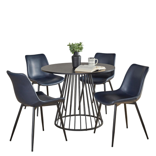 Canary-durango Dining Set - 5 Piece - Black Metal, Black MDF, Blue PU