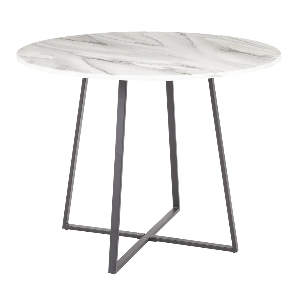 Cosmo-fabrico Dining Set - 5 Piece - Black Metal, White Marble, Blue Fabric